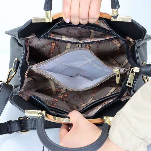 Black Faux Leather Purse and Wallet 2 in 1 Set Tote Cross Body Shoulder Hand Bag - Picture 8 of 9